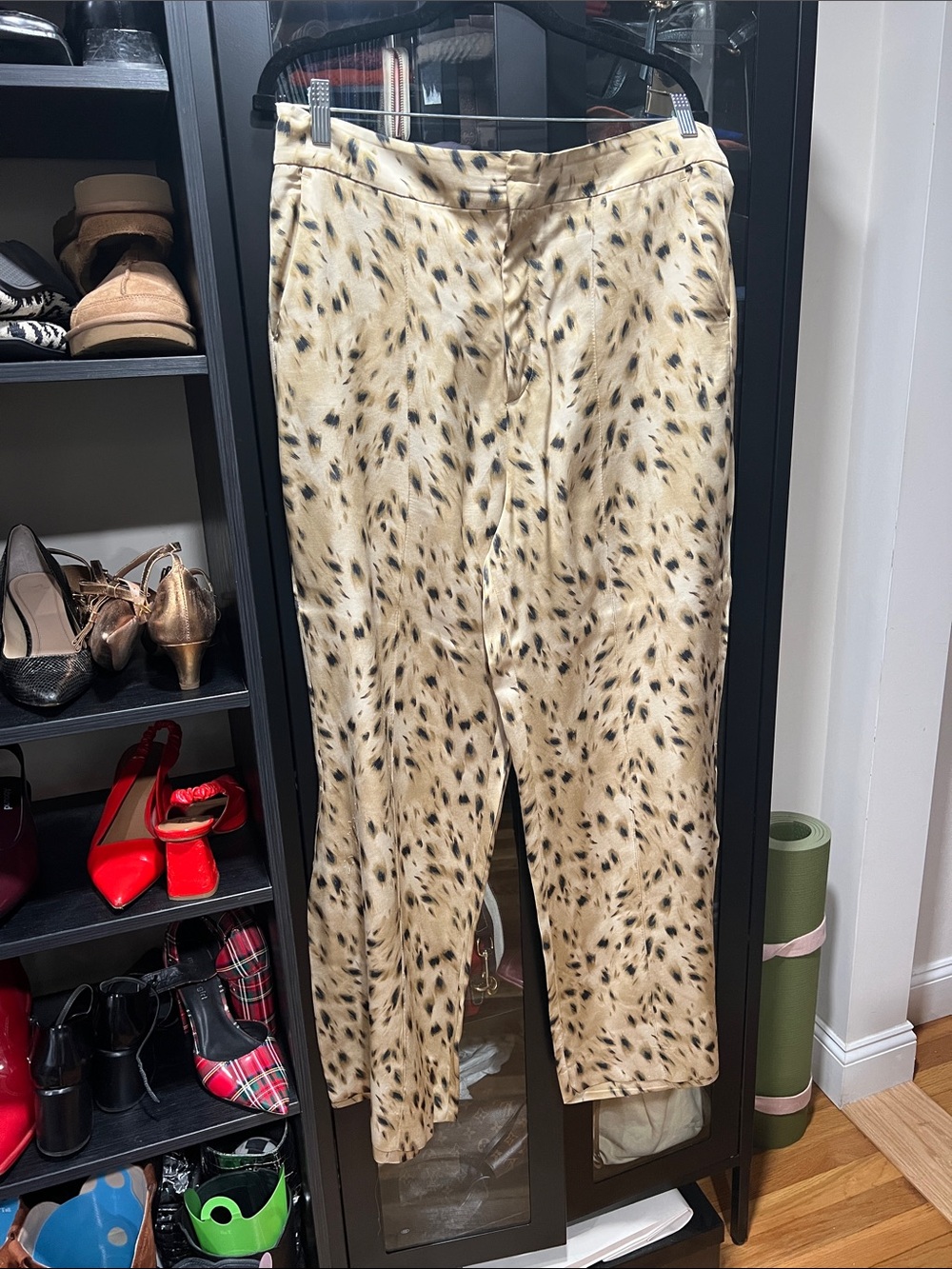 Zara Beige Leopard-Spot Cropped Wide-Leg Pants